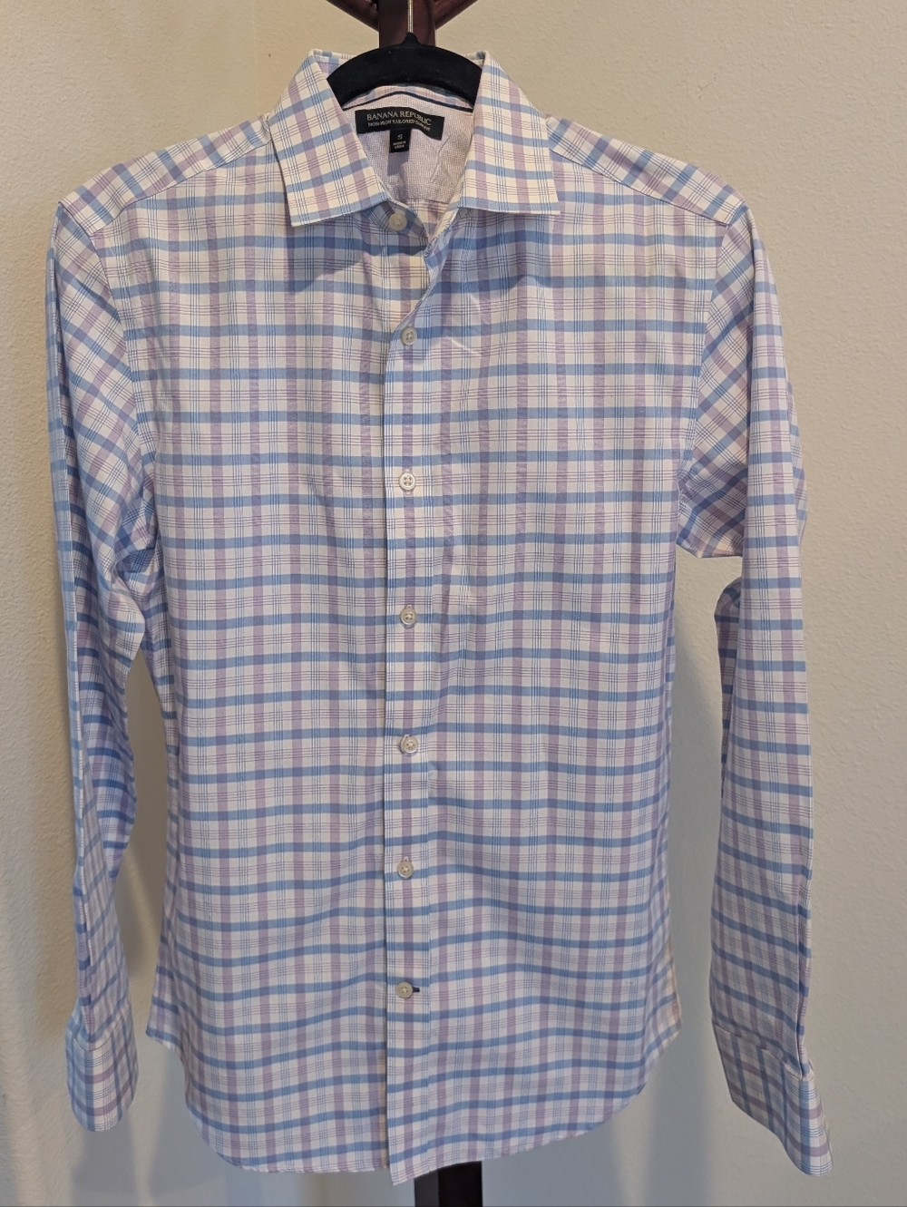 Banana Republic Light Blue/White Plaid Tailored Slim Fit Dress Shirt - Size S